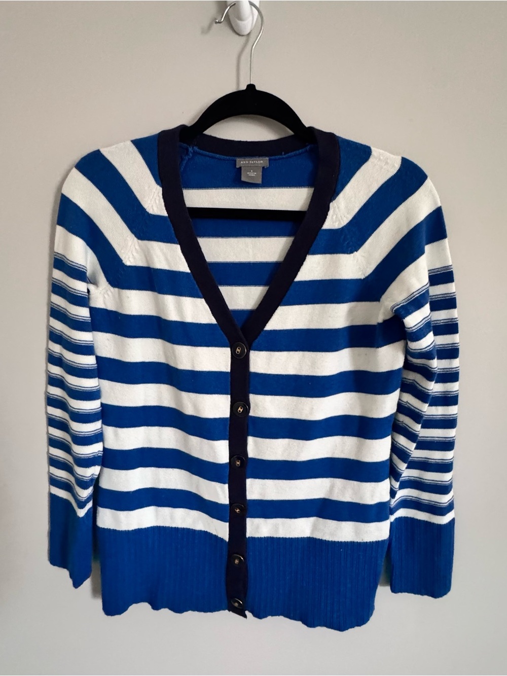 Ann Taylor Navy and Royal Blue Striped Knit Top